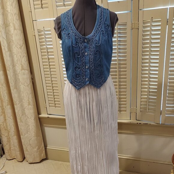 Western Style Long Dress with Blue Denim Vest & White  Skirt by  d. Frank Size 6 - Picture 1 of 6